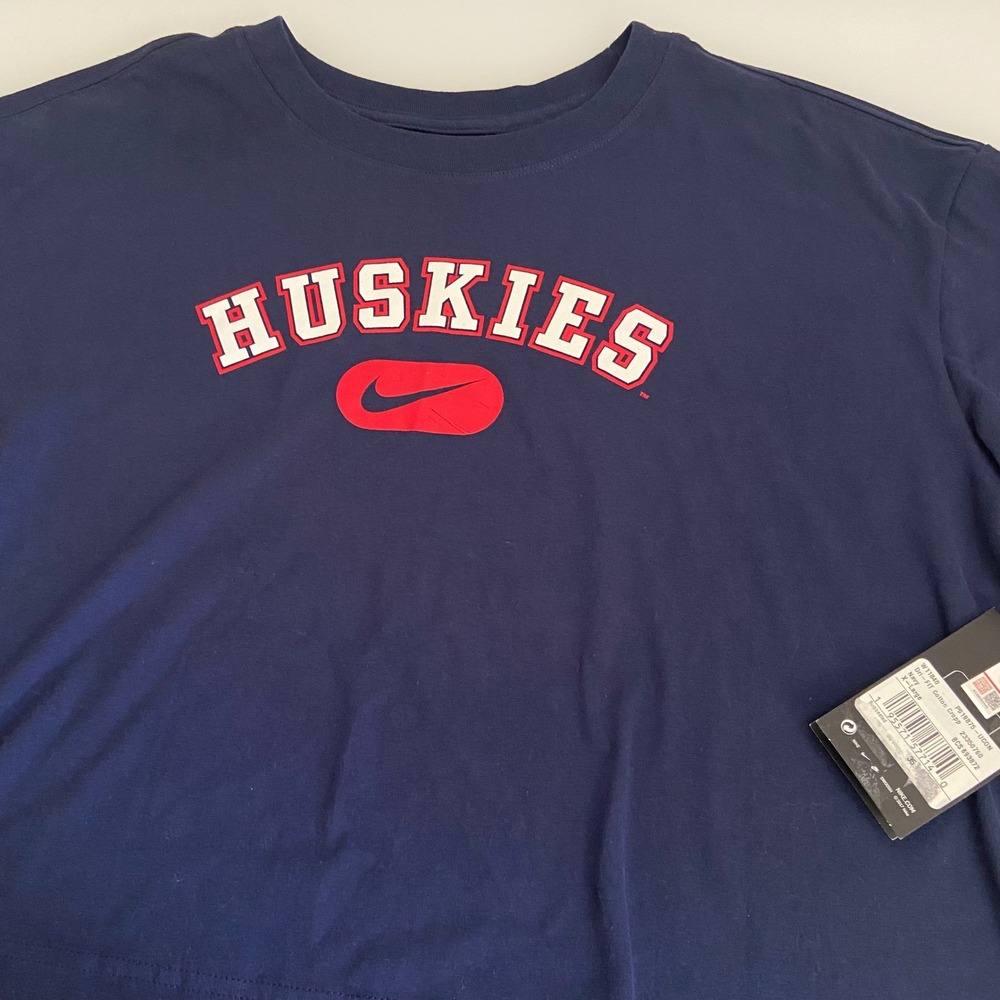 Nike UConn Huskies Womens Cropped T-Shirt Dri-FIT Cotton Blend Navy Blue XL FLAW